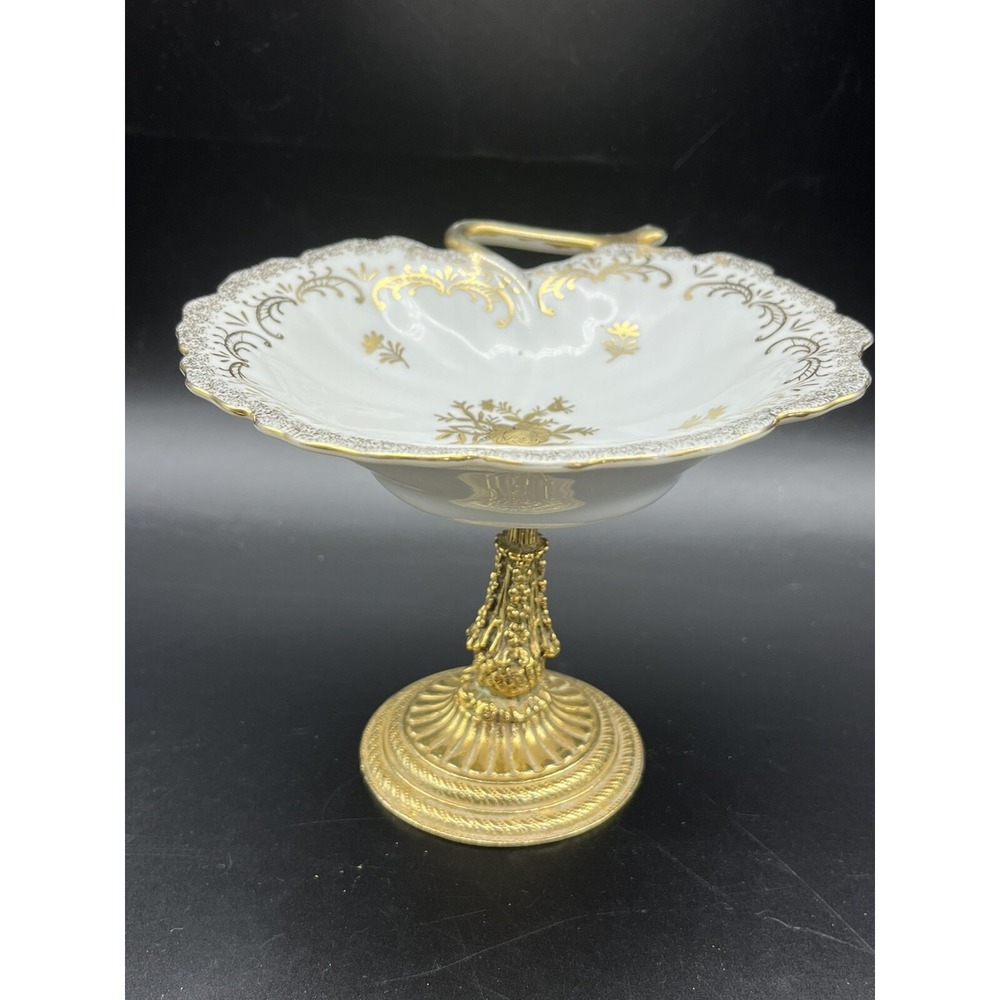 Gold Metal And Porcelain Footed Stylebuilt Dish Mid-Century Modern 4.75" Tall